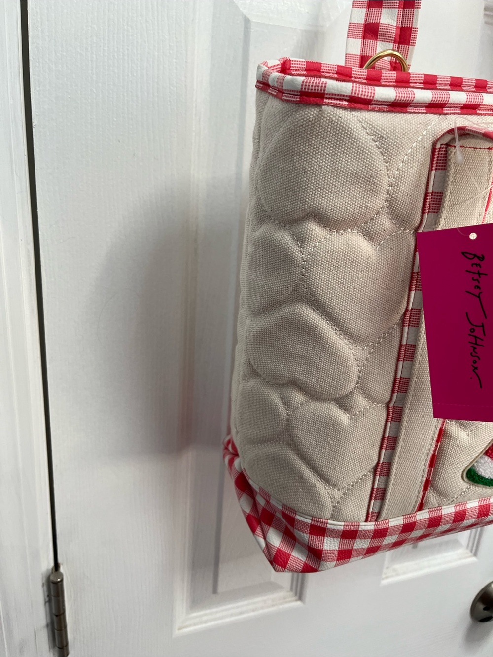 Betsey Johnson New Canvas Gingham Tote Handbag Bag Scarf Summer Spring Picnic - Picture 9 of 16